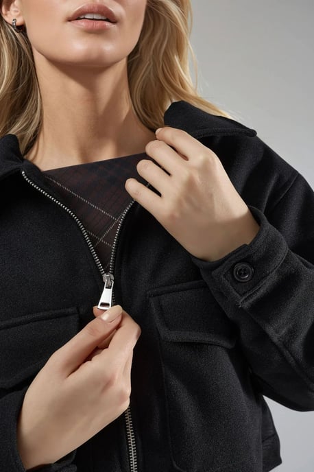 Crop Gabardine Jacket with Zipper and Pocket - Image 6