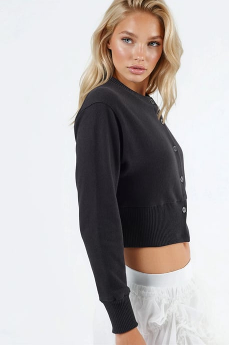 Casual Crew Neck Gebuttonde Crop Jasje - Image 3