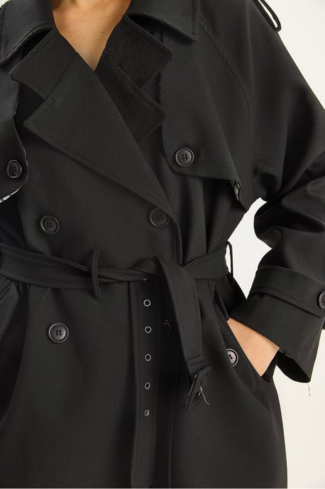 Katoenen Mix Midi Trenchcoat met Knopsluiting - Image 5