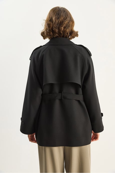 Katoenen Mix Midi Trenchcoat met Knopsluiting - Image 6
