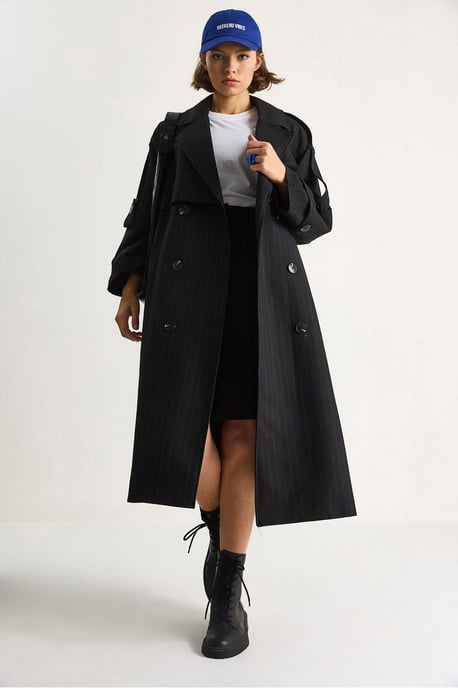 Katoenen Midi Trenchcoat met Dubbele Knopenclosure - Image 3