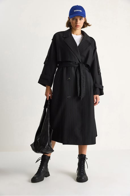 Katoenen Midi Trenchcoat met Dubbele Knopenclosure - Image 5