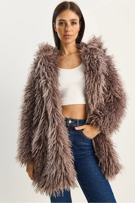 Oversize Hooded Faux Fur Jacket - Image 1