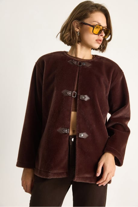 Gestructureerde Gabardine Buttoned Coat met Jacketkraag - Image 3