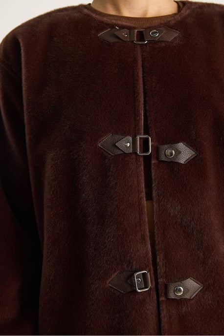 Gestructureerde Gabardine Buttoned Coat met Jacketkraag - Image 6