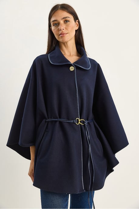 Oversized Textuurd Wolmix Overjas met Jacquardkraag - Image 3