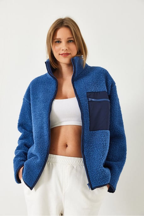 Plush Zipper Collar Faux Fur Jacket - Image 2