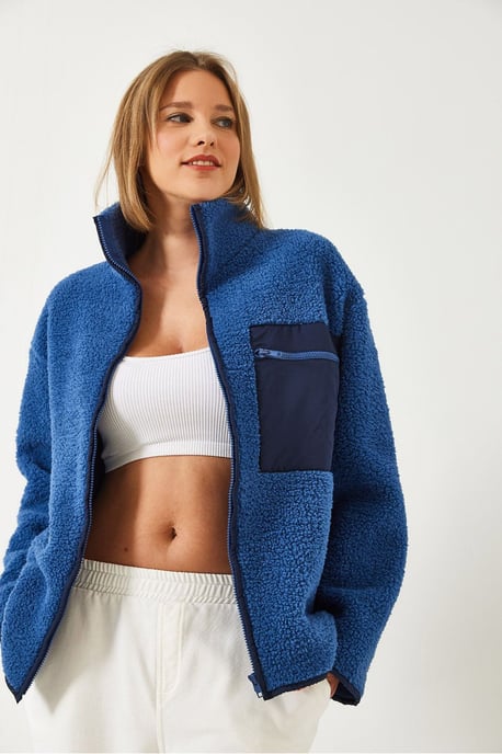 Plush Zipper Collar Faux Fur Jacket - Image 3