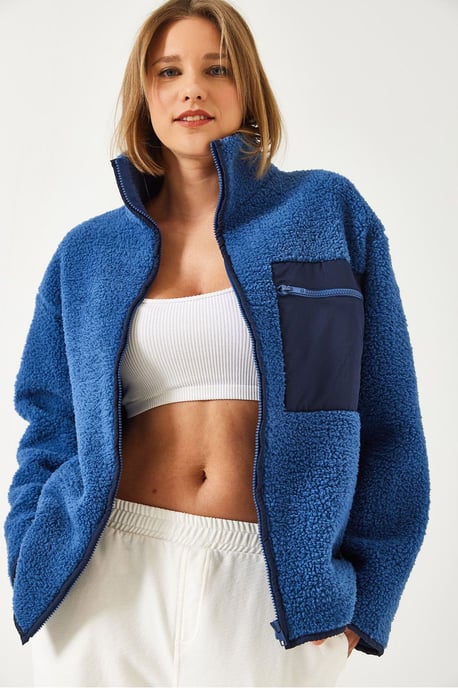 Plush Zipper Collar Faux Fur Jacket - Image 4