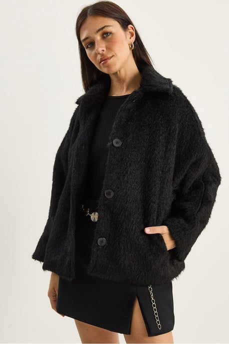 Oversized Pluche Jasje met Knopfsluiting - Image 1
