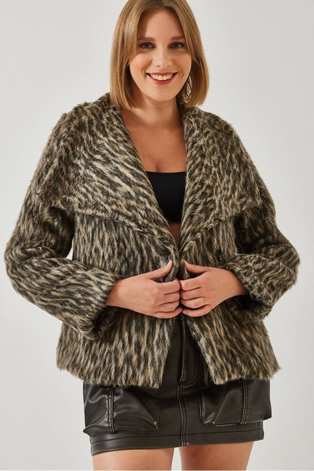 Leopardmönstrad konstpäls dubbelknäppt kappa - Image 3