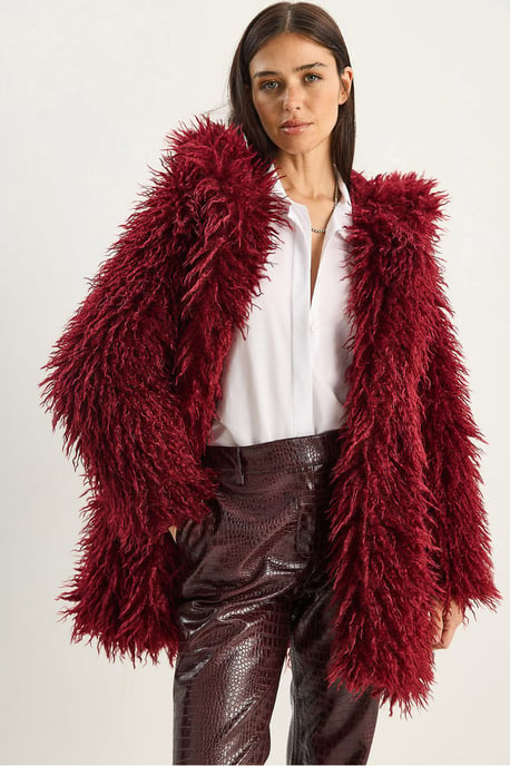 Oversize Hooded Faux Fur Jacket - Image 1