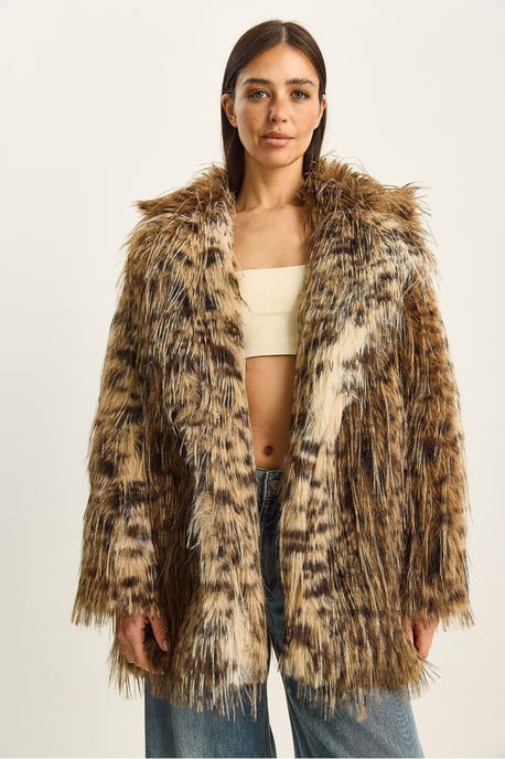 Oversized leopardmönstrad fuskpälsjacka - Image 2