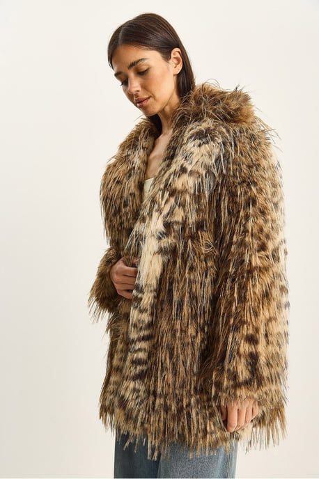 Oversized leopardmönstrad fuskpälsjacka - Image 3