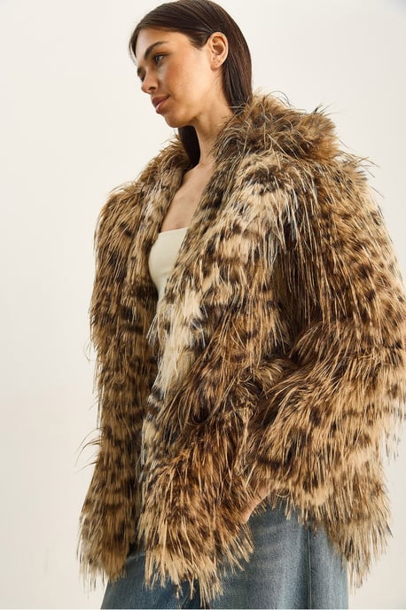 Oversized leopardmönstrad fuskpälsjacka - Image 4