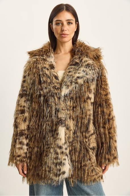 Oversized leopardmönstrad fuskpälsjacka - Image 6