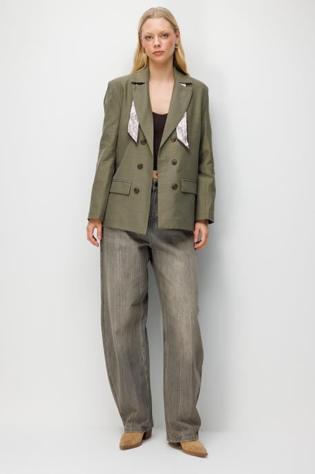 Linnen Blazer Jacket met Sjaal Detail - Image 2