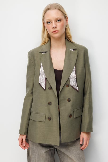 Linnen Blazer Jacket met Sjaal Detail - Image 3