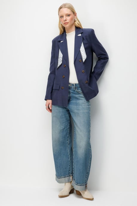Linen Blazer Jacket with Scarf Detail - Image 2