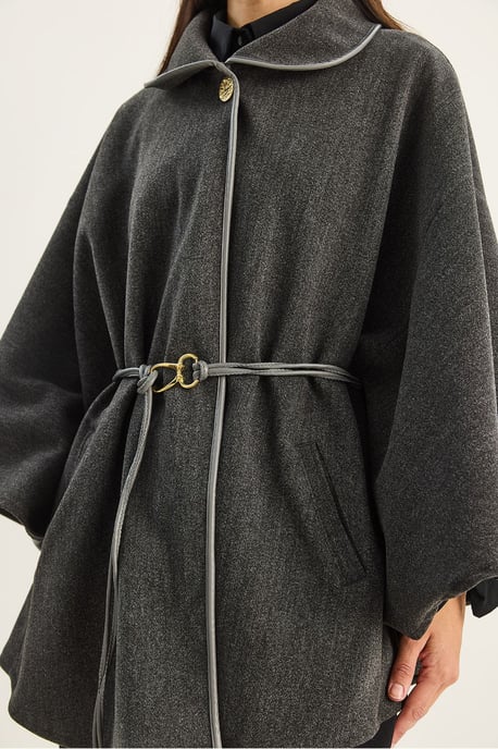 Oversized Textured Wolmix Overjas met Jasje Kraag - Image 5