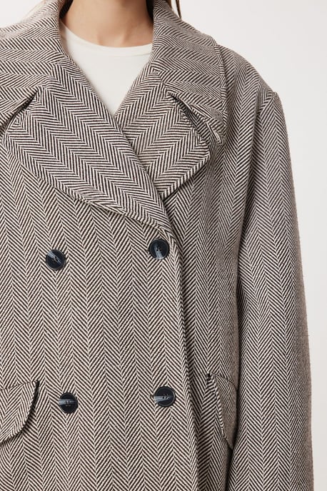 Oversized Herringbone Wool Cotton Midi Overcoat - Image 6