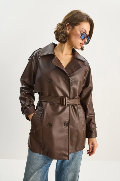 Dubbelzijdige neplederen trenchcoat - Image 3