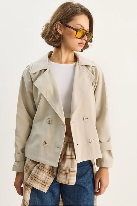 Dubbelgeknoopt Relaxed Fit Crop Trenchcoat - Image 1