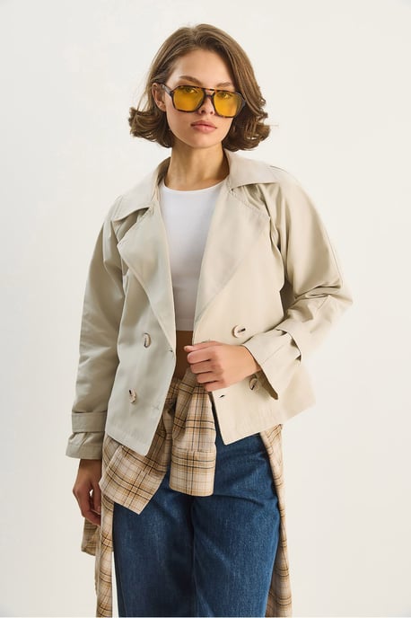 Dubbelgeknoopt Relaxed Fit Crop Trenchcoat - Image 2