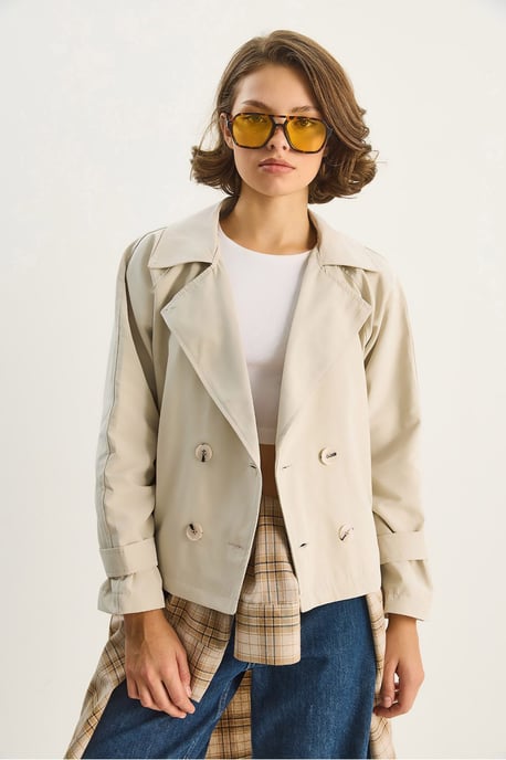 Dubbelgeknoopt Relaxed Fit Crop Trenchcoat - Image 3