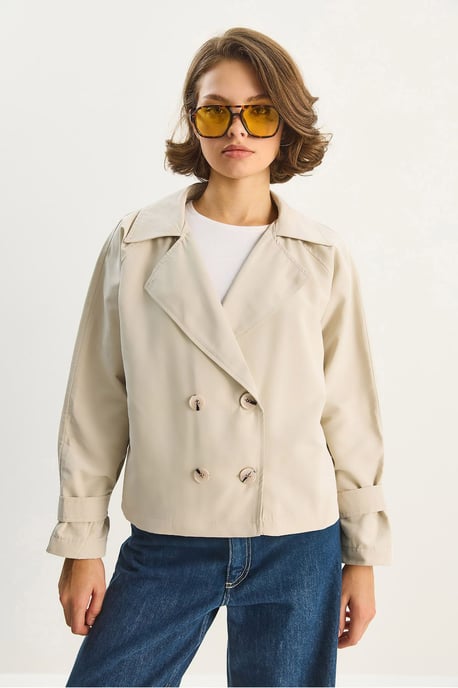 Dubbelgeknoopt Relaxed Fit Crop Trenchcoat - Image 4