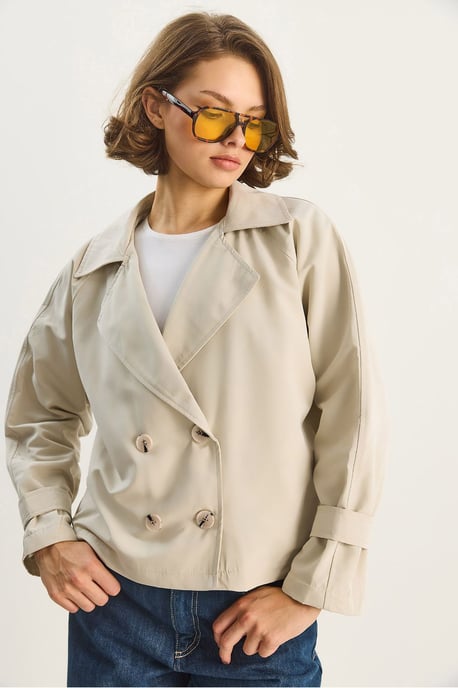 Dubbelgeknoopt Relaxed Fit Crop Trenchcoat - Image 5