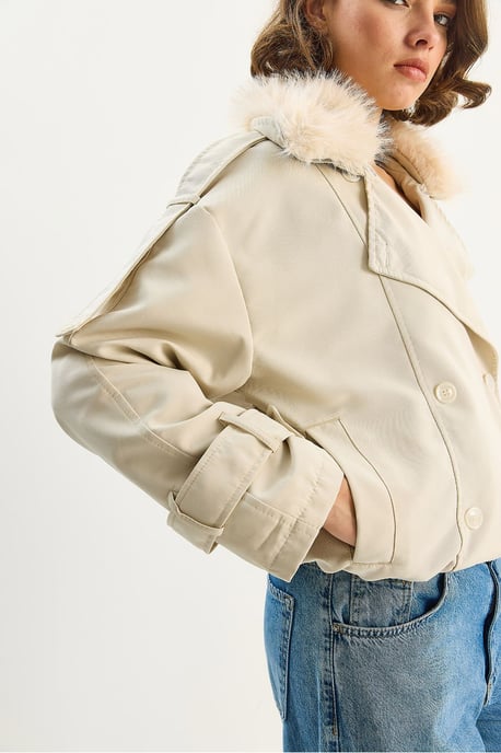 Trench Coat with Faux Fur Collar - Image 6