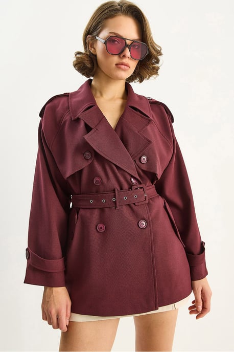 Katoenen Mix Midi Trenchcoat met Knopsluiting - Image 1