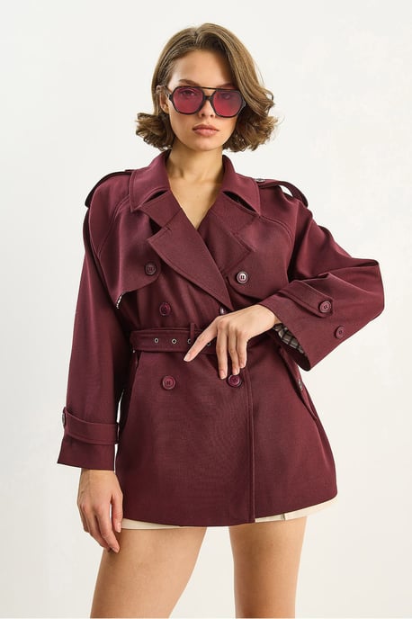 Katoenen Mix Midi Trenchcoat met Knopsluiting - Image 2