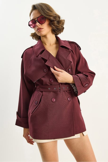 Katoenen Mix Midi Trenchcoat met Knopsluiting - Image 3