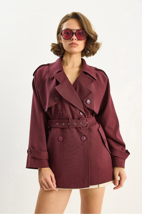 Katoenen Mix Midi Trenchcoat met Knopsluiting - Image 5