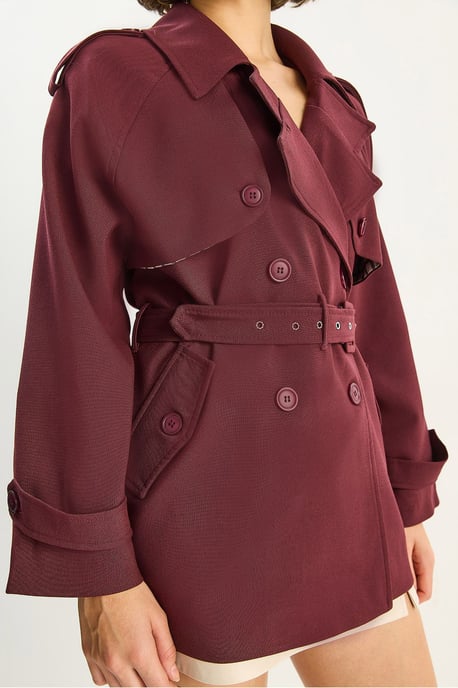 Katoenen Mix Midi Trenchcoat met Knopsluiting - Image 6