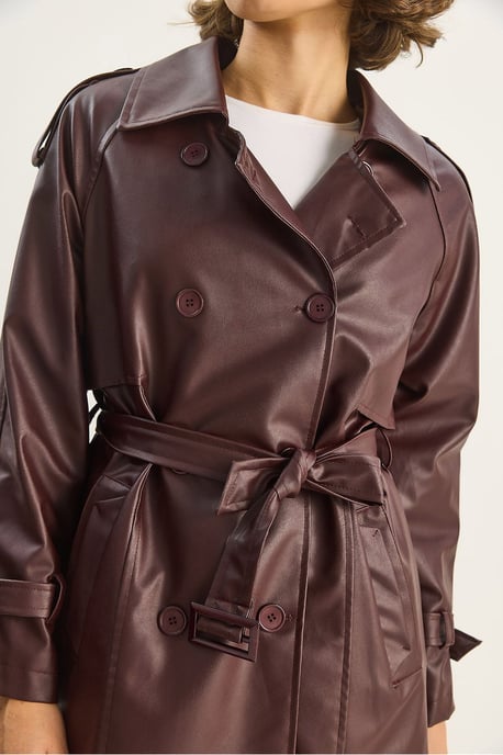Dubbelgevoerde Faux Leren Trenchcoat - Image 6