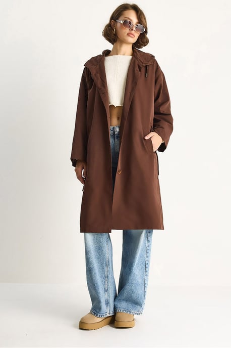 Oversized Midi Trenchcoat met Sjaalkraag - Image 1