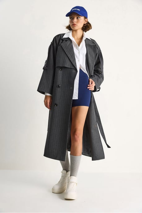 Katoenen Midi Trenchcoat met Dubbele Knopen Sluiting - Image 2