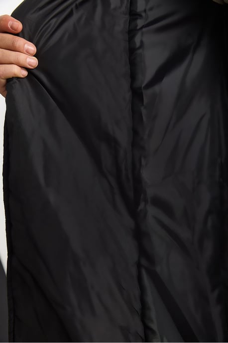 Textured Sjaalkraag Midi Puffer Jack met Striksluiting - Image 6