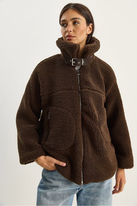 Oversized Pluche Gebreide Puffer Jacket met Rits Sluiting - Image 4