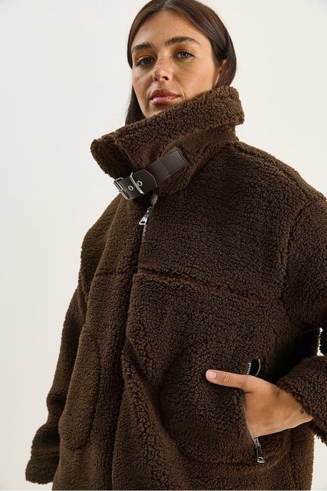 Oversized Pluche Gebreide Puffer Jacket met Rits Sluiting - Image 6