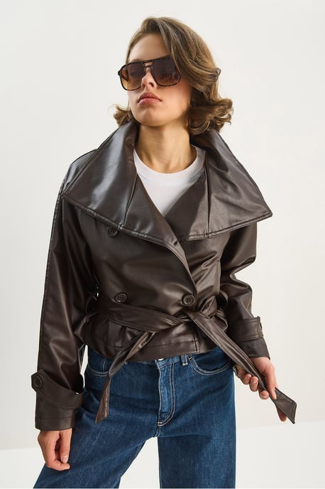 Oversized Faux Leren Jacket met Knopen Sluiting - Image 4