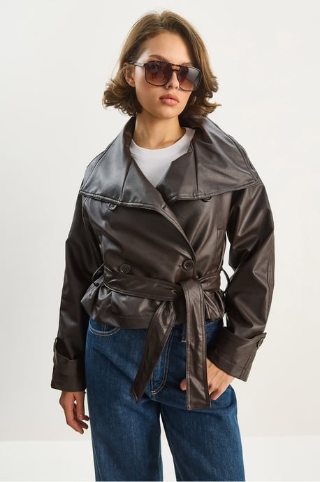 Oversized Faux Leren Jacket met Knopen Sluiting - Image 5