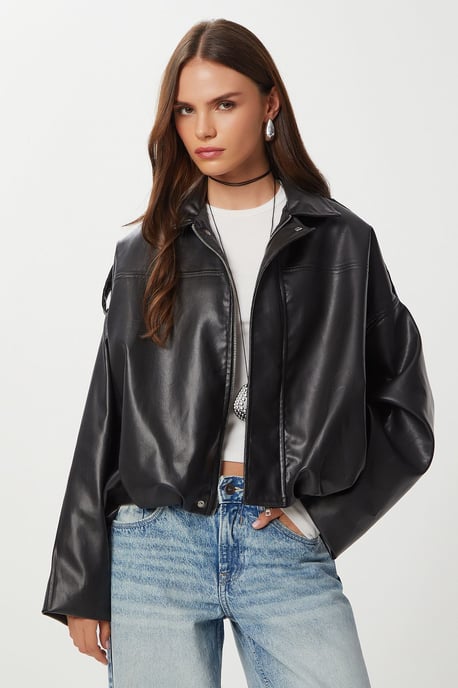 Faux leren bikerjack met ritssluiting - Image 1