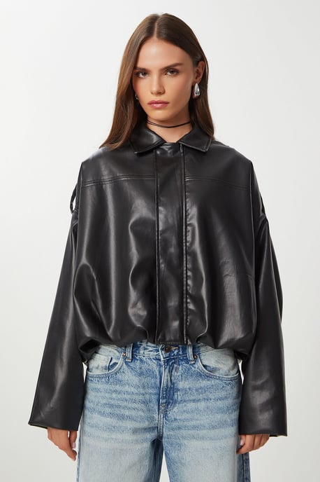 Faux leren bikerjack met ritssluiting - Image 5
