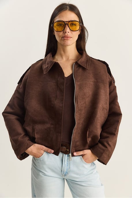 Oversized Faux Suède Jacket - Image 2