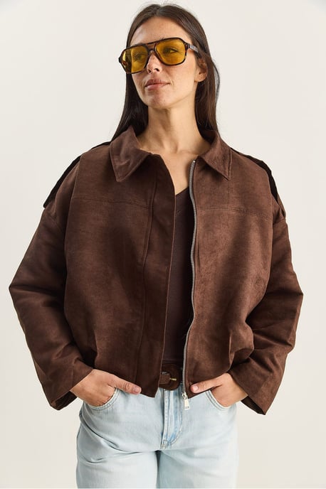 Oversized Faux Suède Jacket - Image 3
