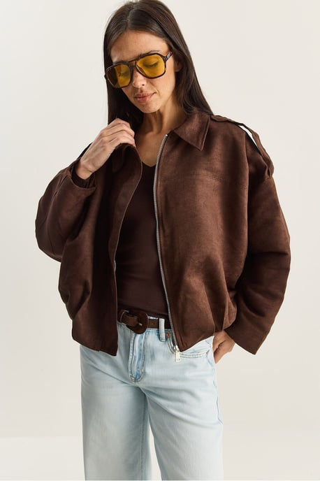 Oversized Faux Suède Jacket - Image 4